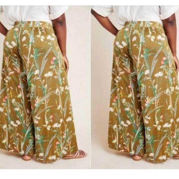 Anthropologie MAEVE Shiloh Knit Wide Leg Green Floral Pants Size Small - Picture 8 of 8